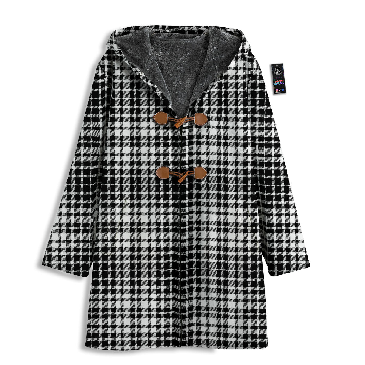 Border Tartan White And Black Print Men's Windbreaker Jacket-grizzshop