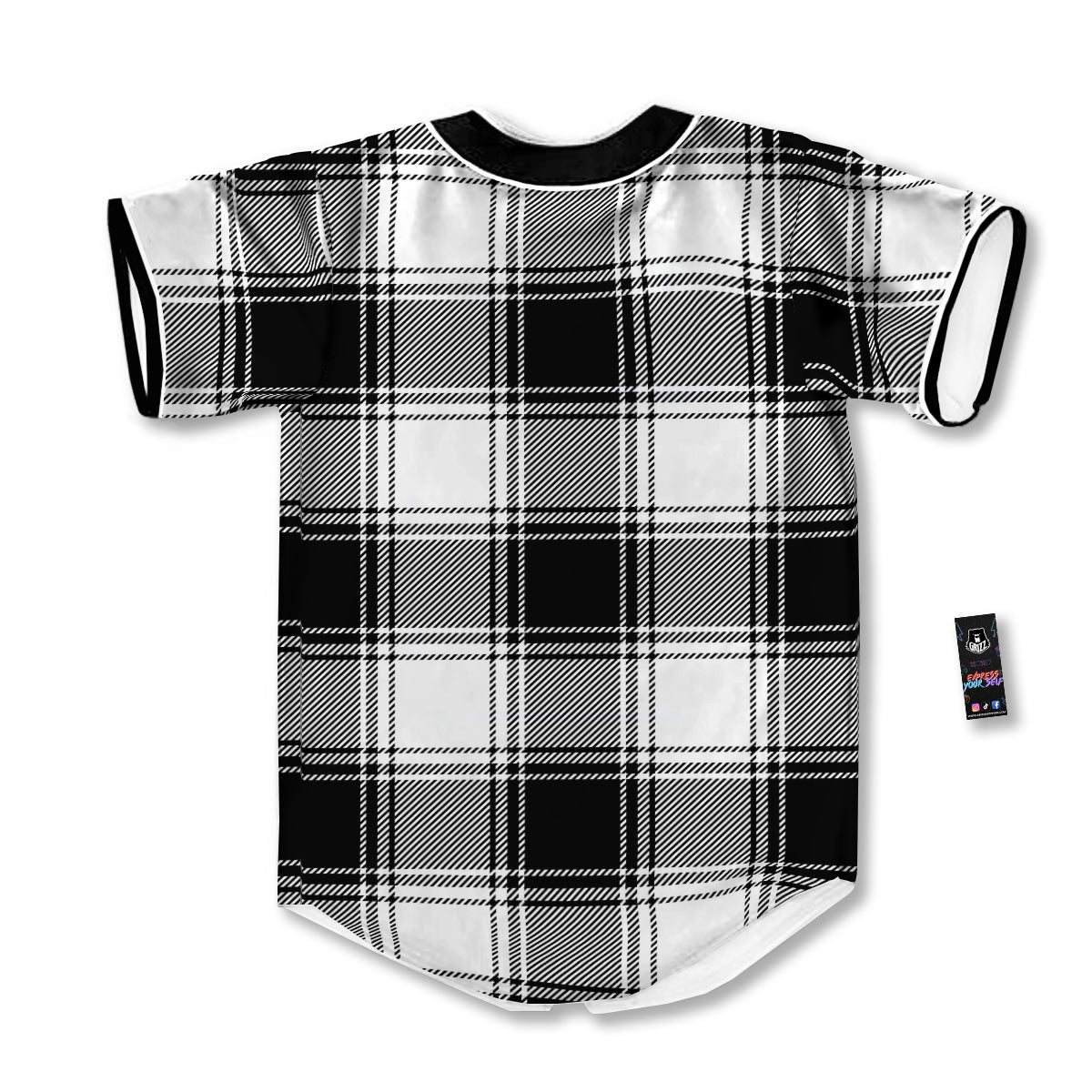 Border Tartan White And Black Print Pattern Baseball Jersey-grizzshop