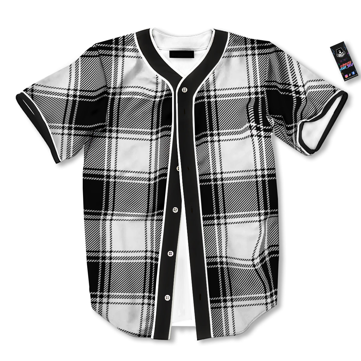 Border Tartan White And Black Print Pattern Baseball Jersey-grizzshop