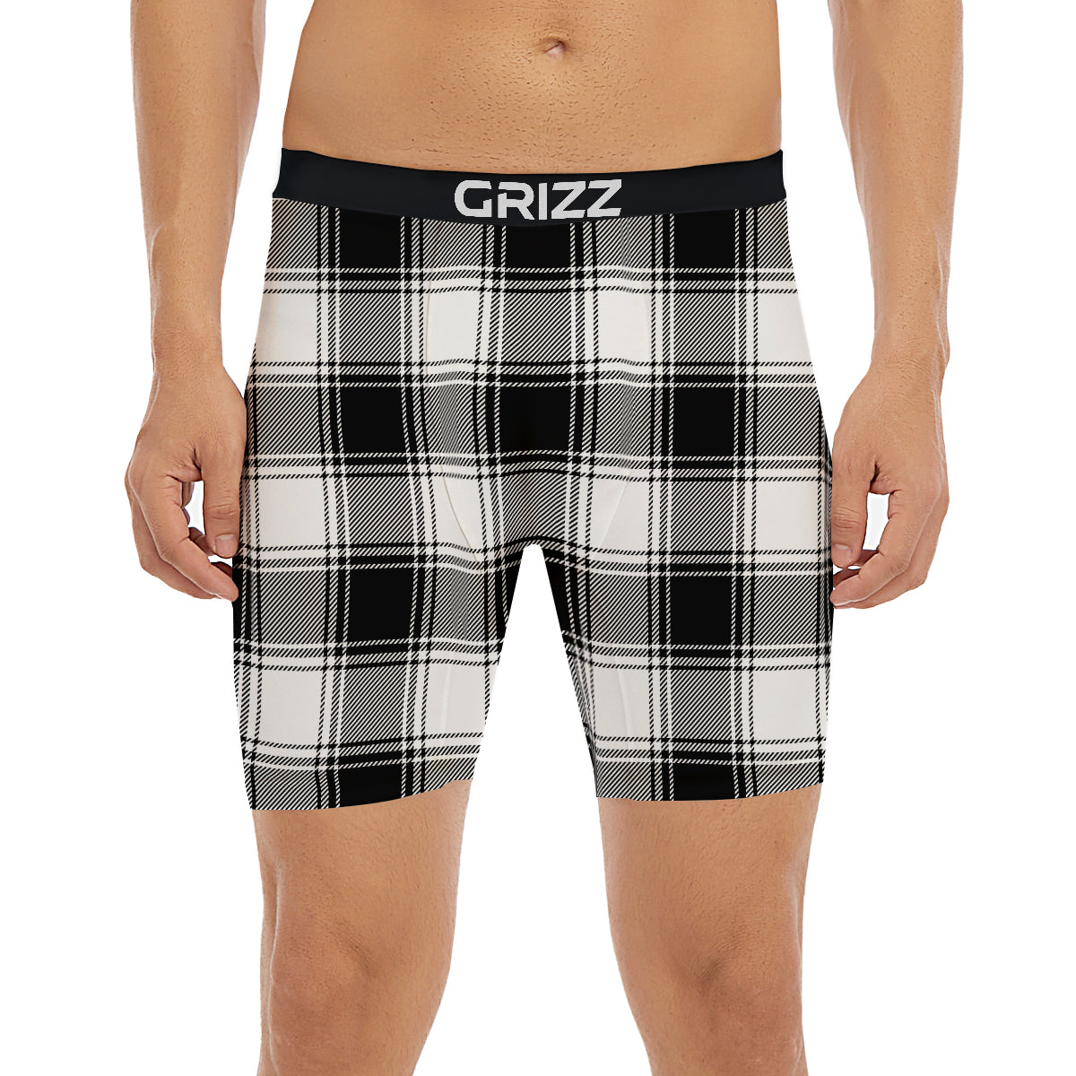 Border Tartan White And Black Print Pattern Boxer Briefs-grizzshop