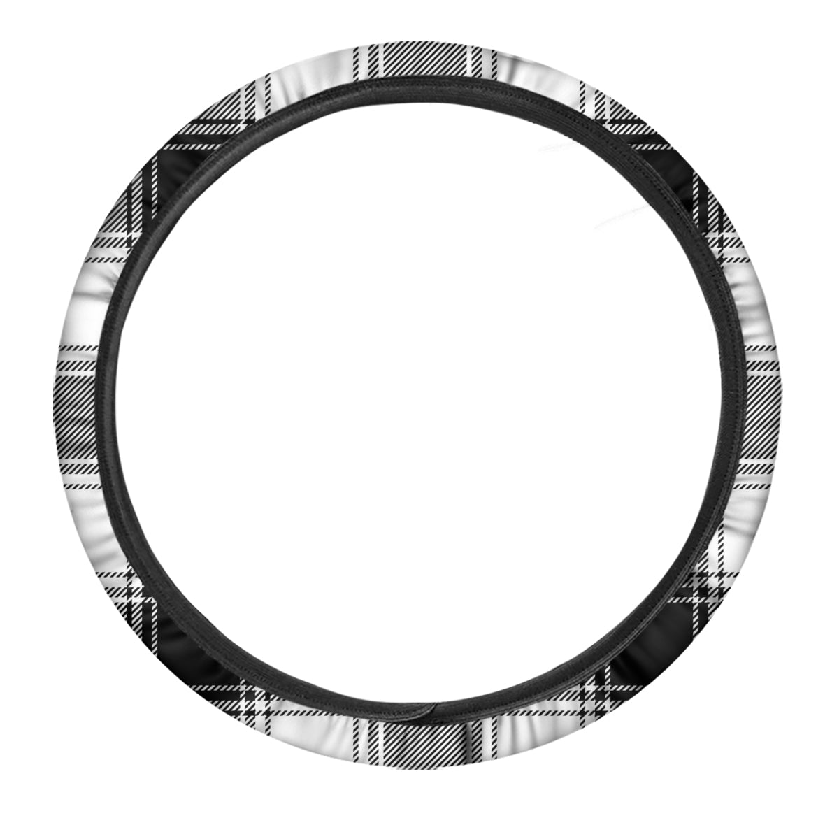 Border Tartan White And Black Print Pattern Car Steering Wheel Cover-grizzshop