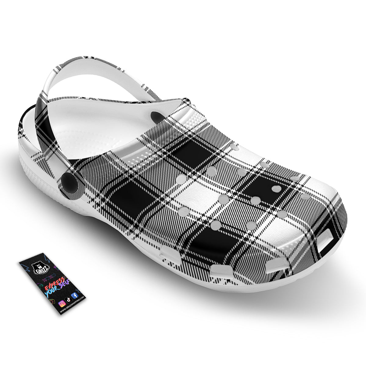Border Tartan White And Black Print Pattern Clog-grizzshop
