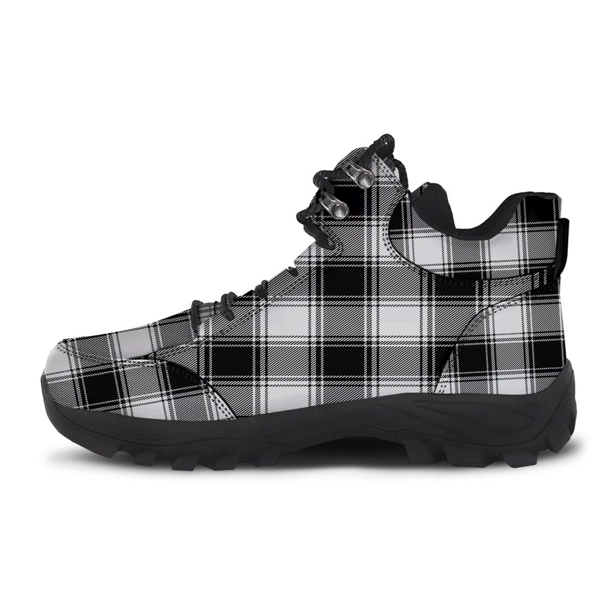 Border Tartan White And Black Print Pattern Hiking Shoes-grizzshop