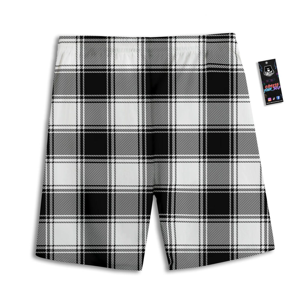 Border Tartan White And Black Print Pattern Men's Athletic Shorts