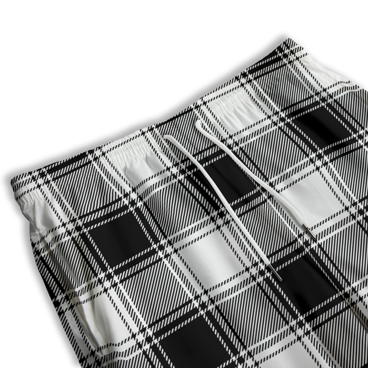 Border Tartan White And Black Print Pattern Men's Athletic Shorts