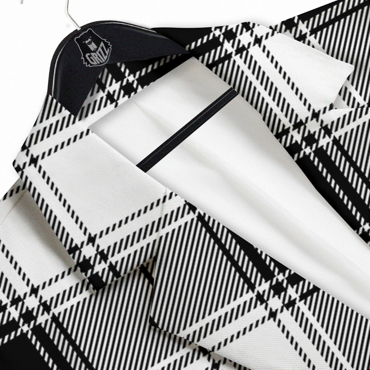 Border Tartan White And Black Print Pattern Men's Sport Coat-grizzshop