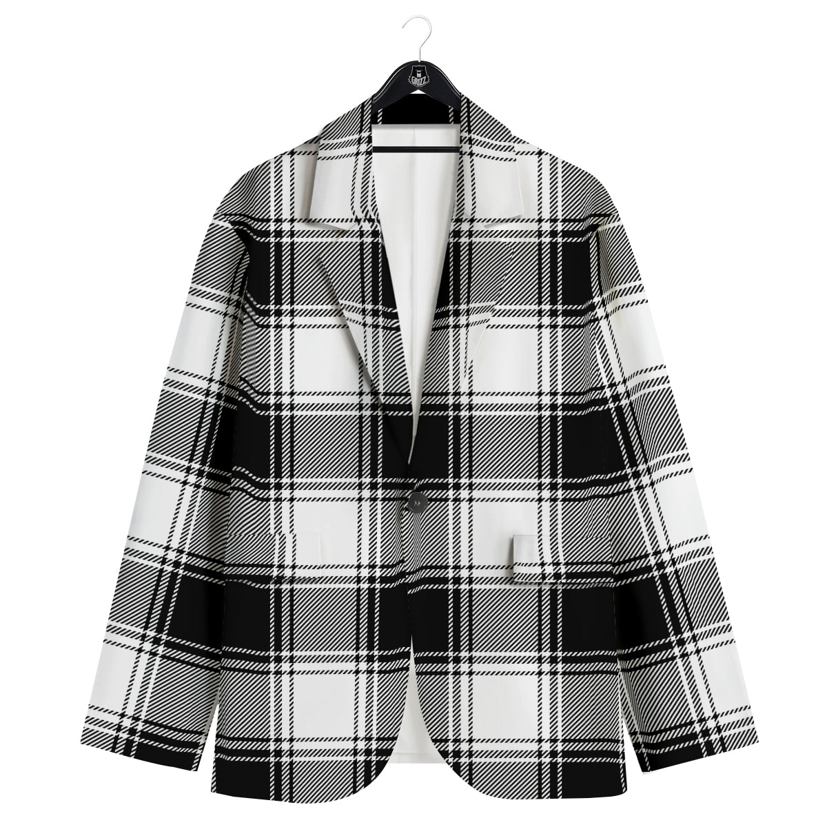 Border Tartan White And Black Print Pattern Men's Sport Coat-grizzshop