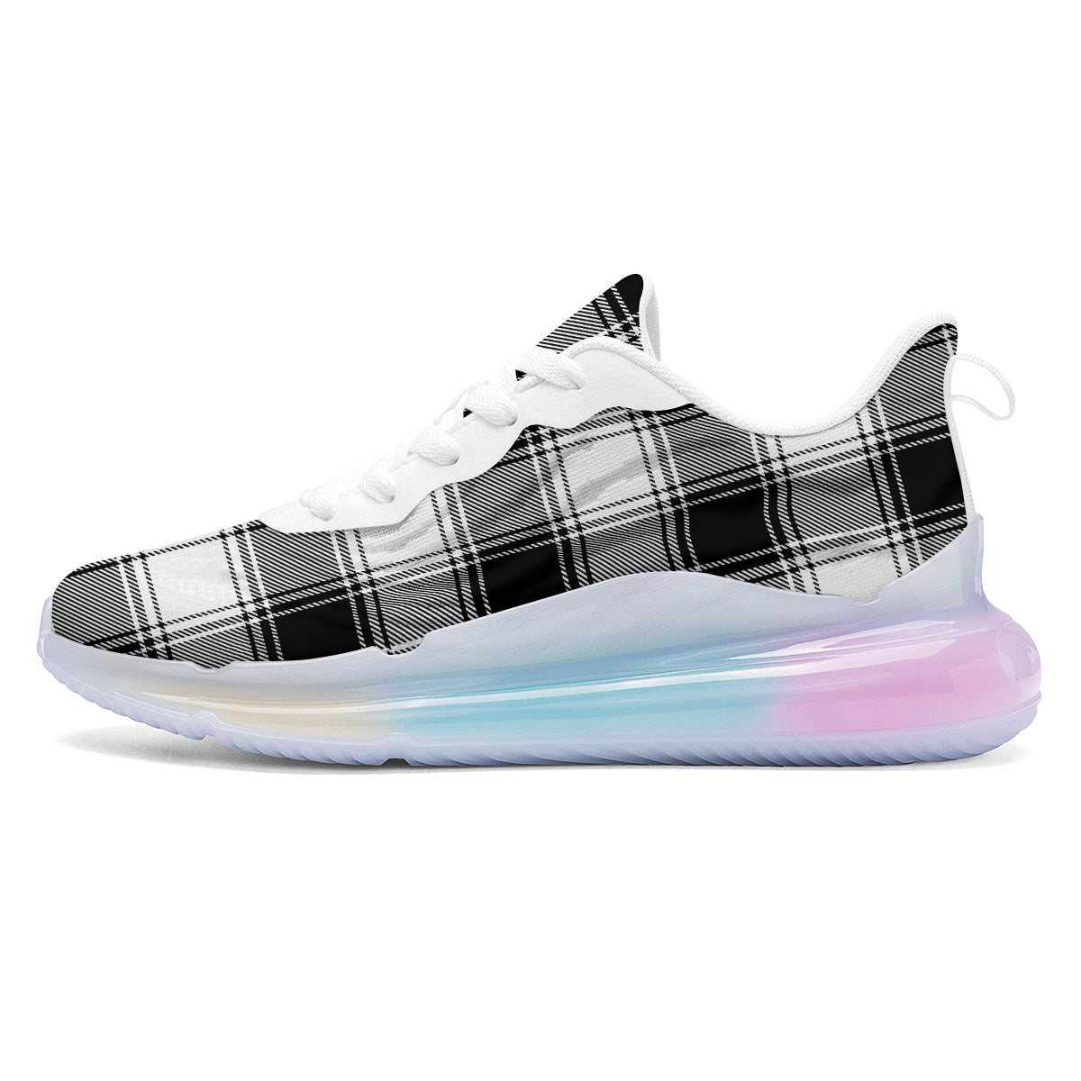 Border Tartan White And Black Print Pattern Running Sneakers-grizzshop