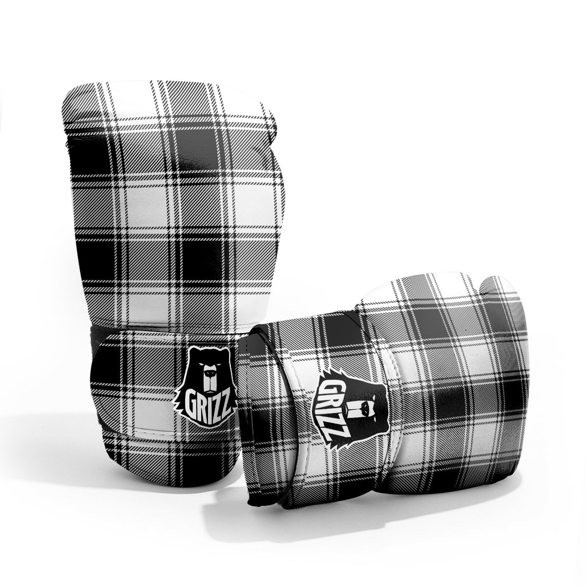 Border Tartan White And Black Print Pattern Pro Boxing Glove