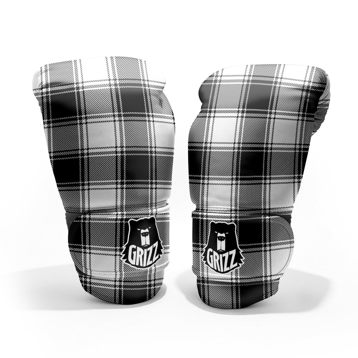 Border Tartan White And Black Print Pattern Pro Boxing Glove