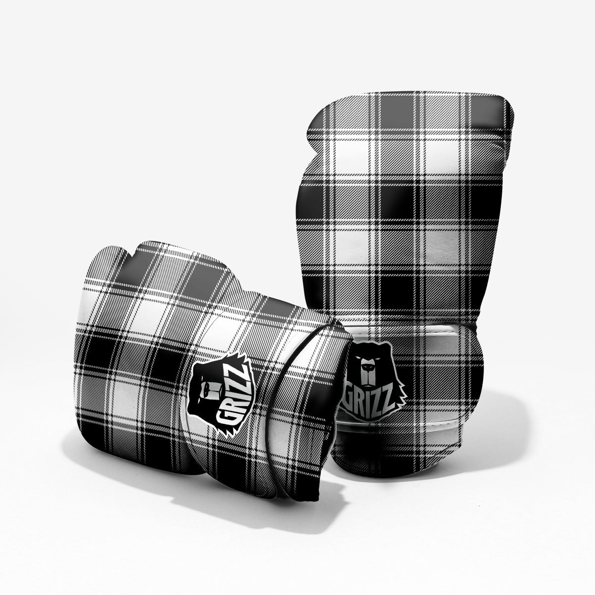 Border Tartan White And Black Print Pattern Pro Boxing Glove