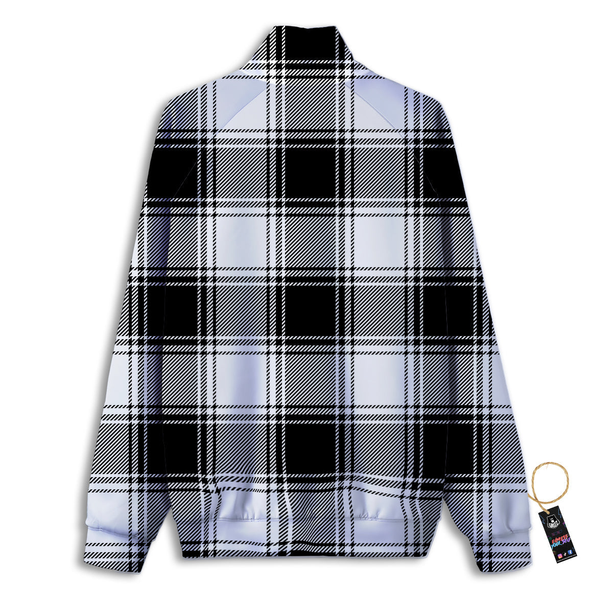 Border Tartan White And Black Print Pattern Track Jacket-grizzshop