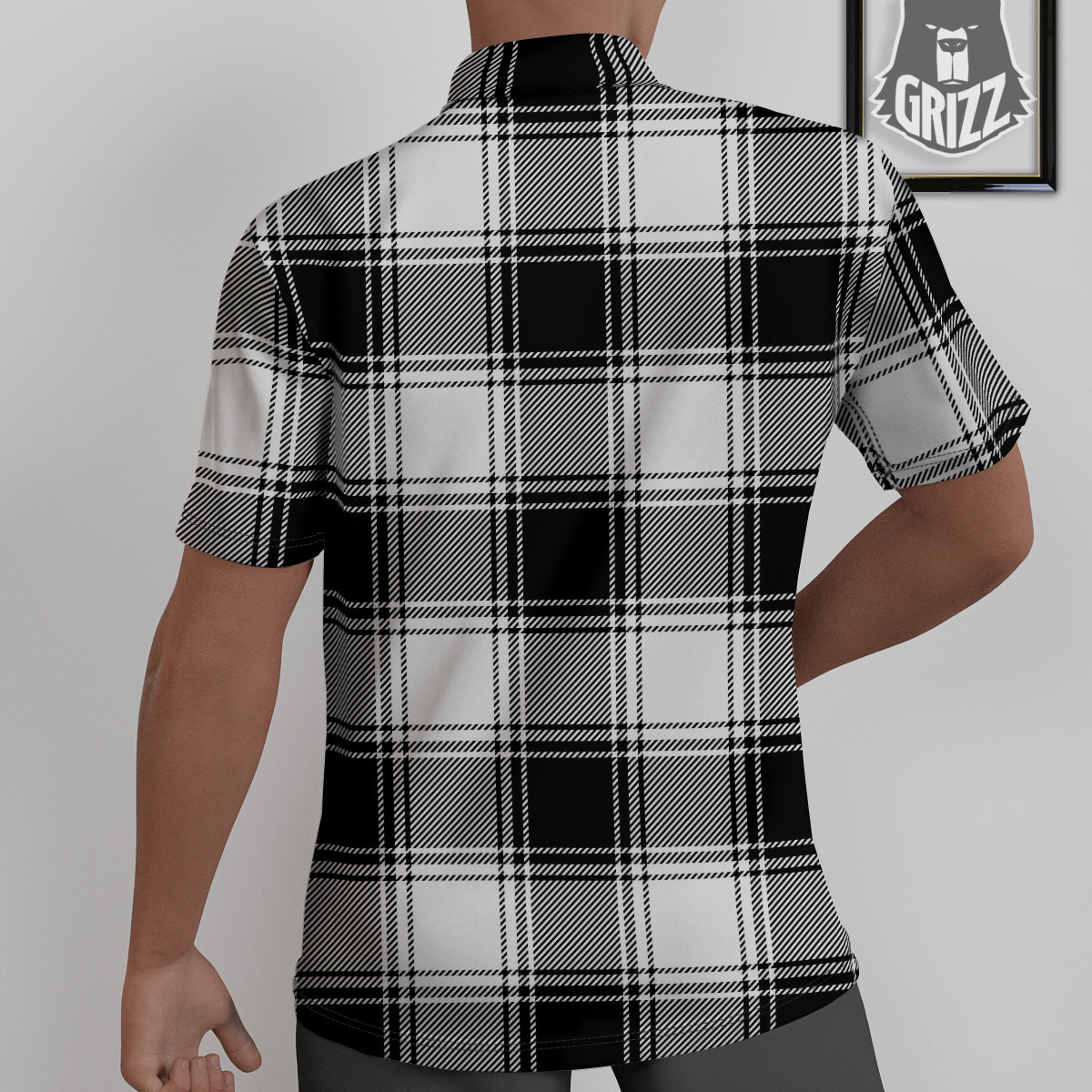 Border Tartan White And Black Print Pattern Untucked Shirts-grizzshop