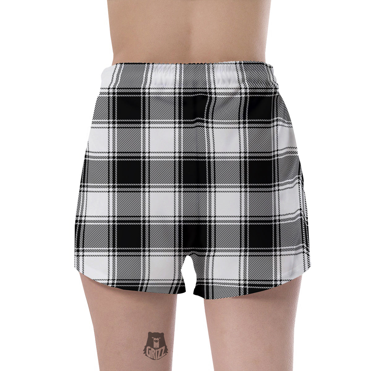 Border Tartan White And Black Print Pattern Women's Shorts-grizzshop
