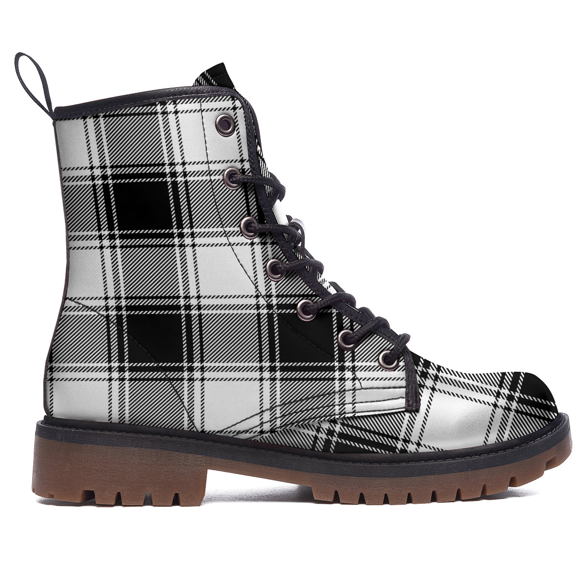 Border Tartan White And Black Print Pattern Work Boots-grizzshop