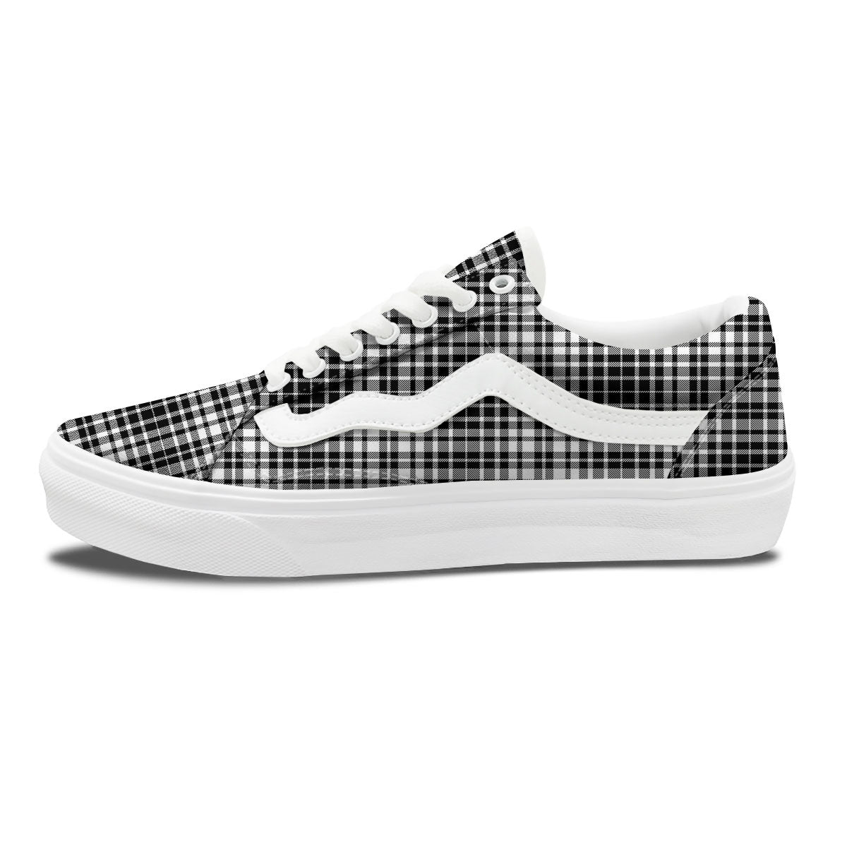Border Tartan White And Black Print Skate Shoes-grizzshop