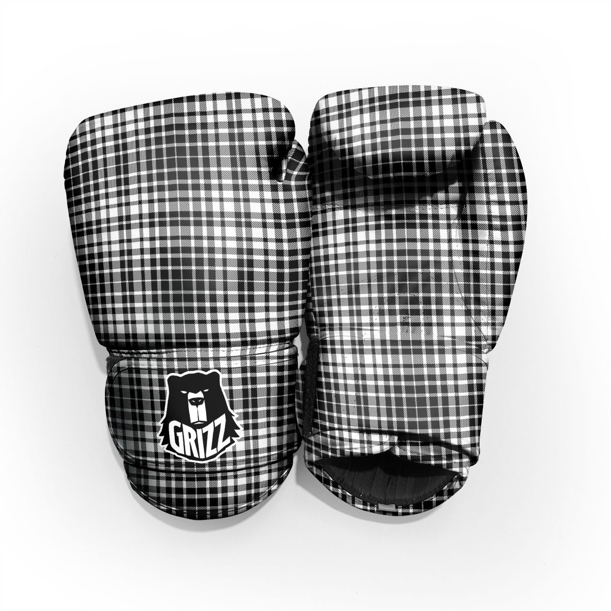 Border Tartan White And Black Print Pro Boxing Glove