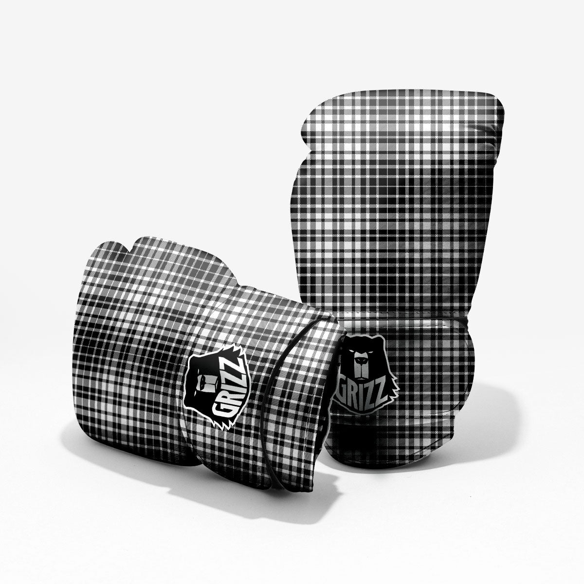 Border Tartan White And Black Print Pro Boxing Glove