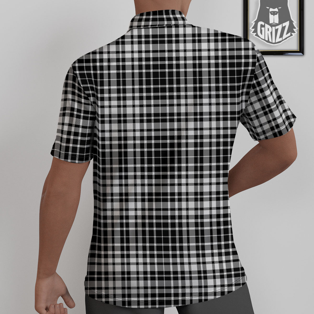 Border Tartan White And Black Print Untucked Shirts-grizzshop