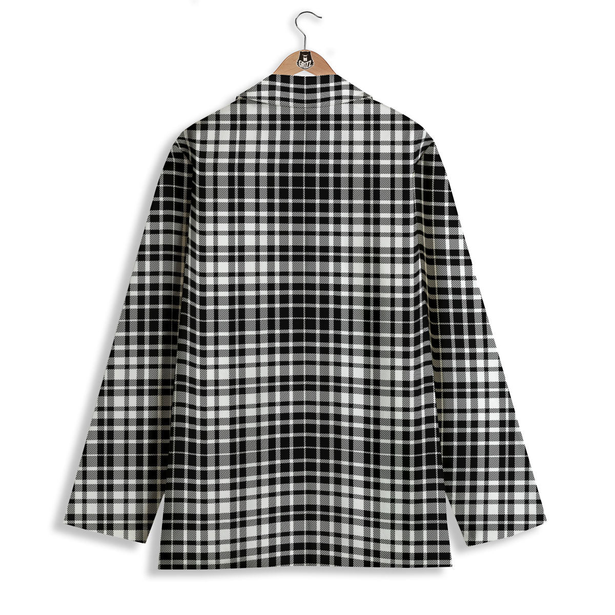 Border Tartan White And Black Print Women's Blazer-grizzshop