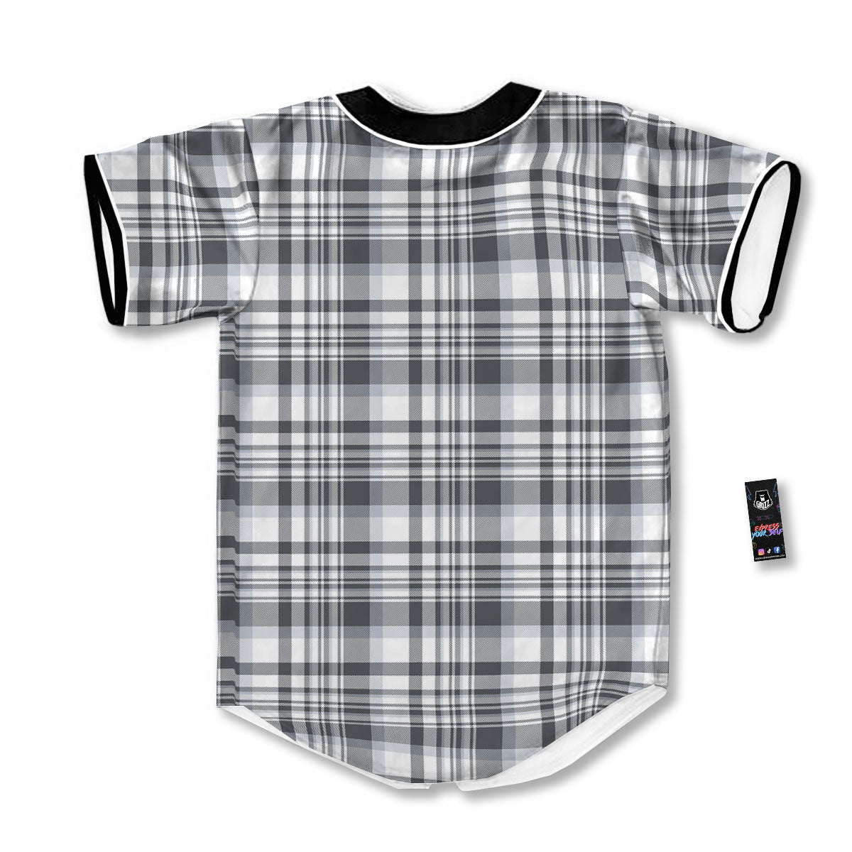Border Tartan White And Grey Print Baseball Jersey-grizzshop