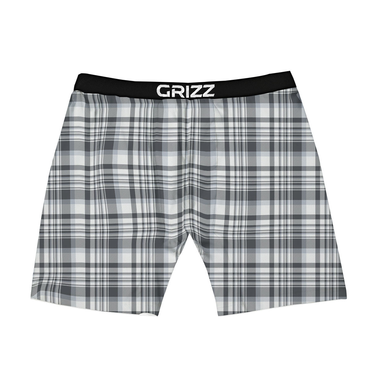 Border Tartan White And Grey Print Boxer Briefs-grizzshop