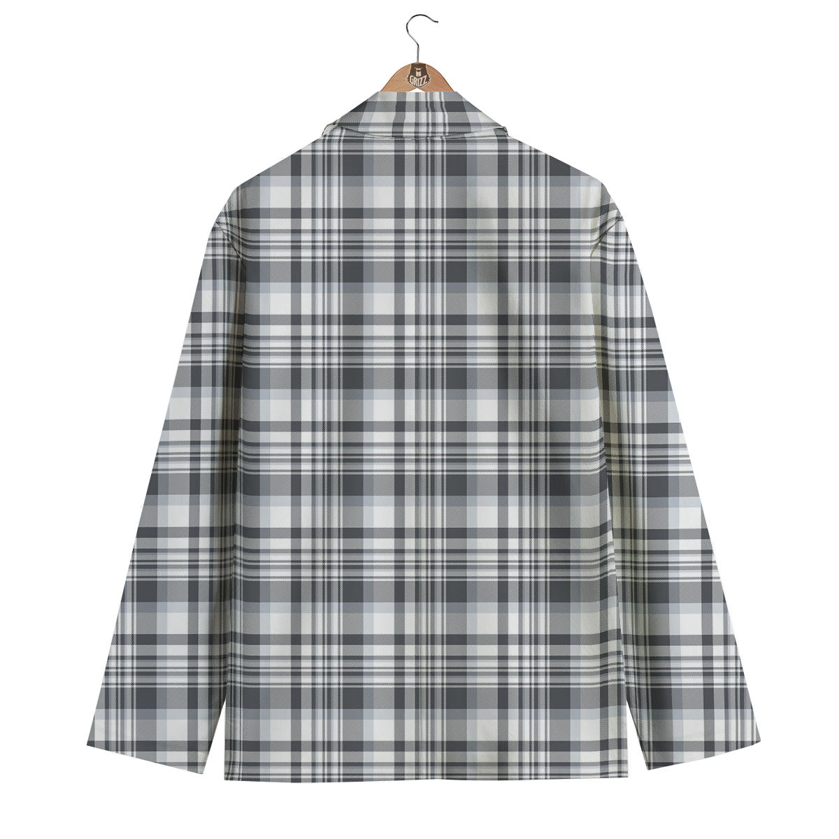 Border Tartan White And Grey Print Men's Blazer-grizzshop