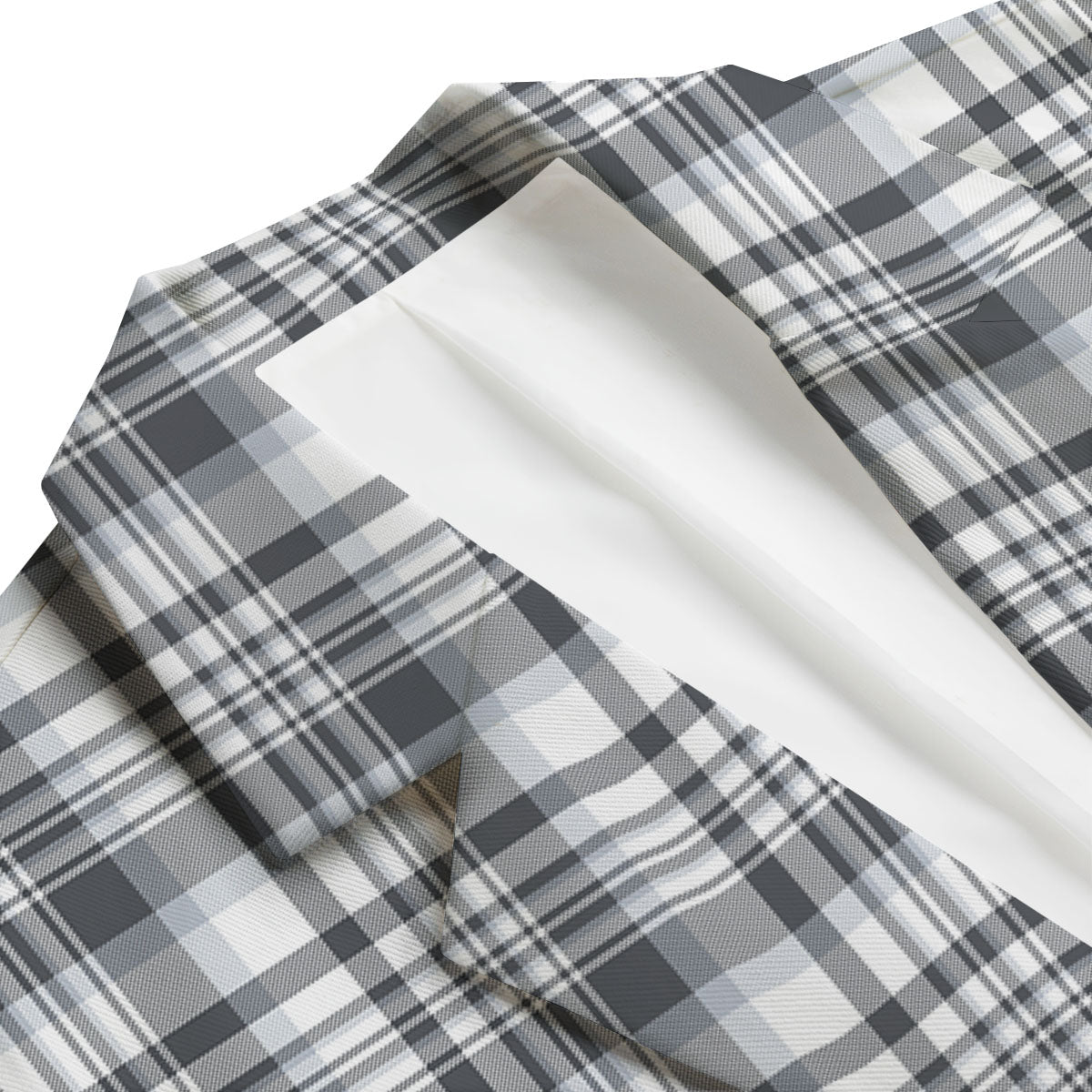 Border Tartan White And Grey Print Men's Blazer-grizzshop