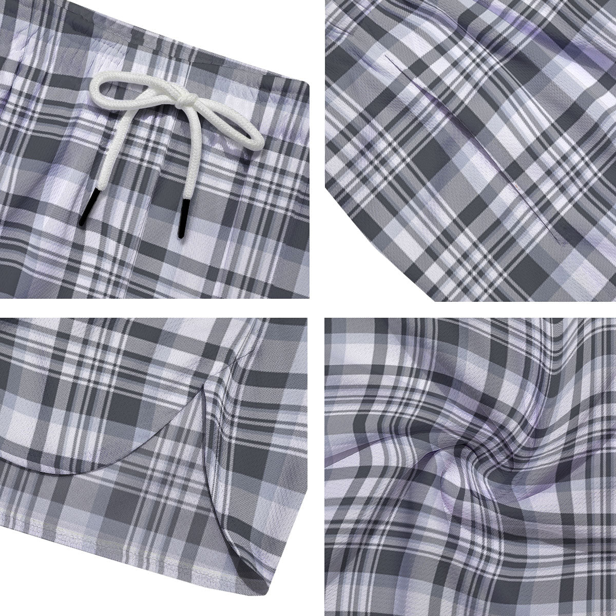 Border Tartan White And Grey Print Men's Running Shorts-grizzshop