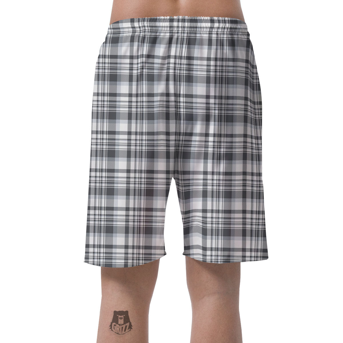 Border Tartan White And Grey Print Men's Shorts-grizzshop