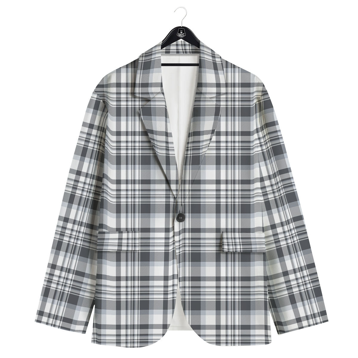 Border Tartan White And Grey Print Men's Sport Coat-grizzshop