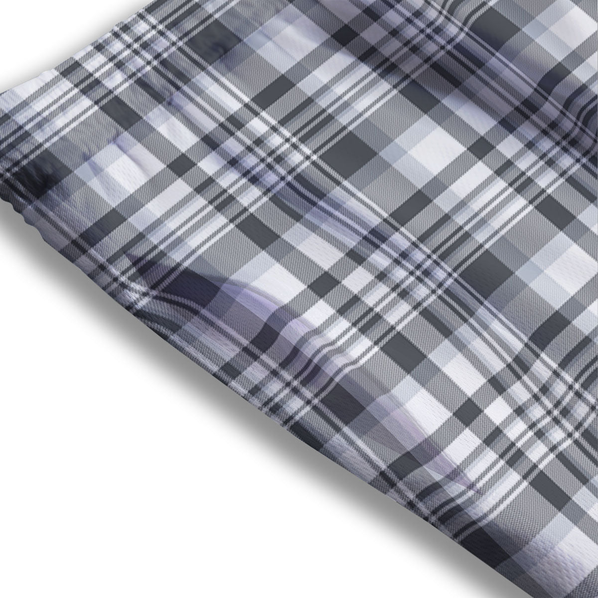 Border Tartan White And Grey Print Mesh Shorts