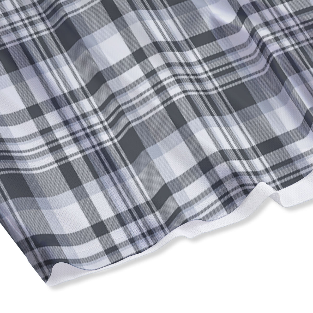 Border Tartan White And Grey Print Mesh Shorts