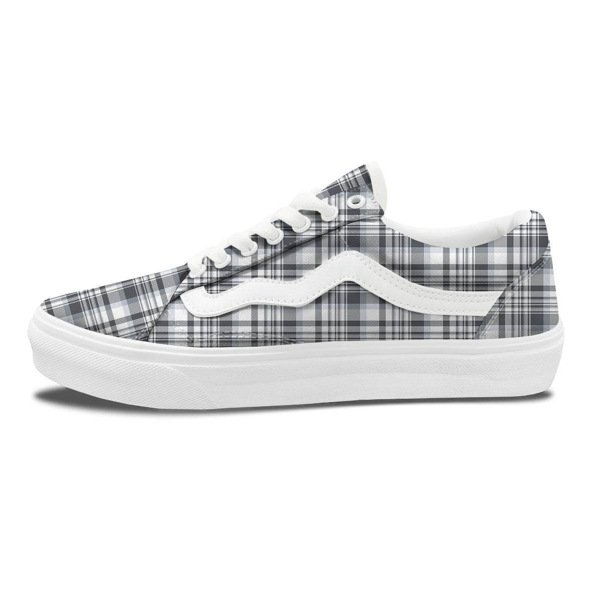 Border Tartan White And Grey Print Skate Shoes-grizzshop