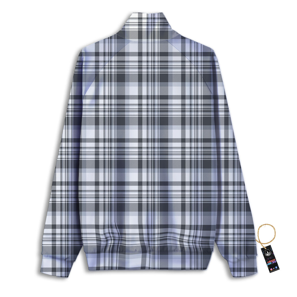 Border Tartan White And Grey Print Track Jacket-grizzshop