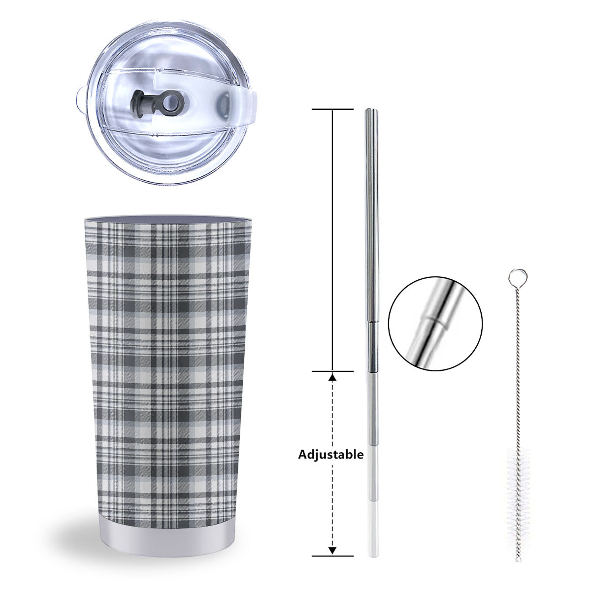 Border Tartan White And Grey Print Tumbler-grizzshop