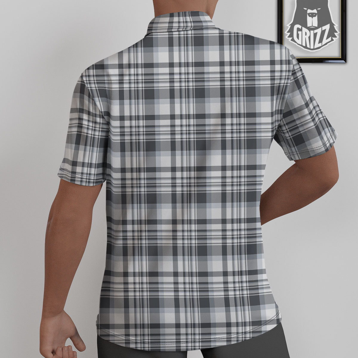Border Tartan White And Grey Print Untucked Shirts-grizzshop