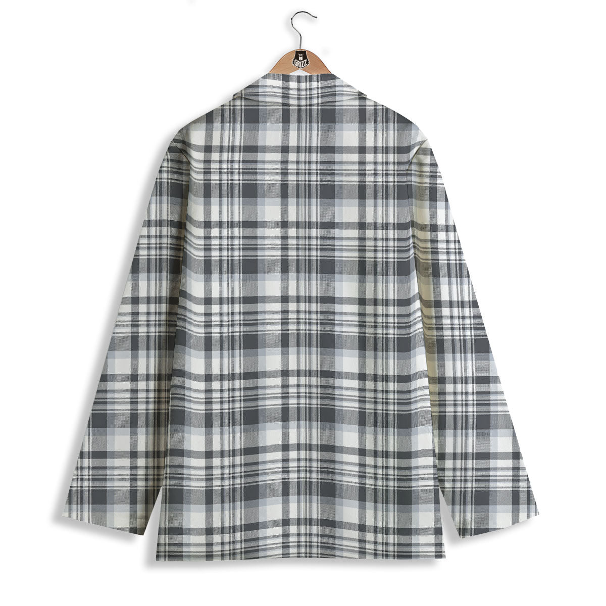 Border Tartan White And Grey Print Women's Blazer-grizzshop