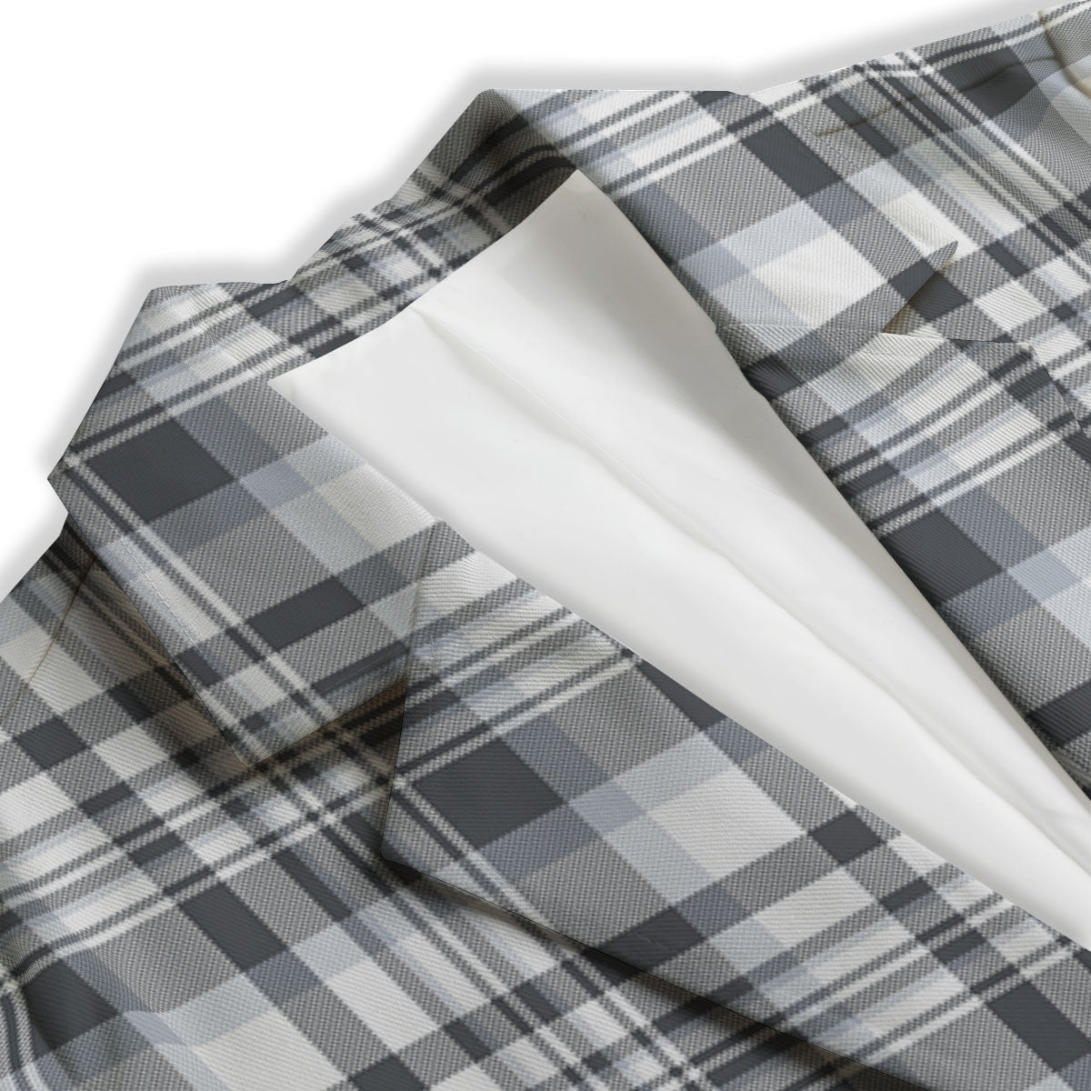 Border Tartan White And Grey Print Women's Blazer-grizzshop