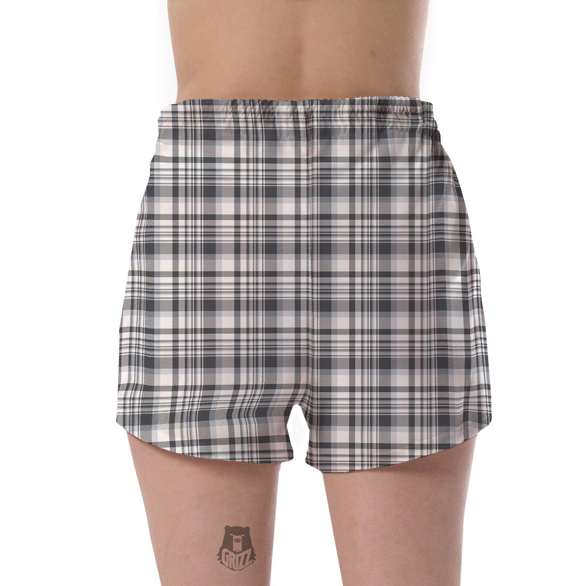 Border Tartan White And Grey Print Women's Shorts-grizzshop