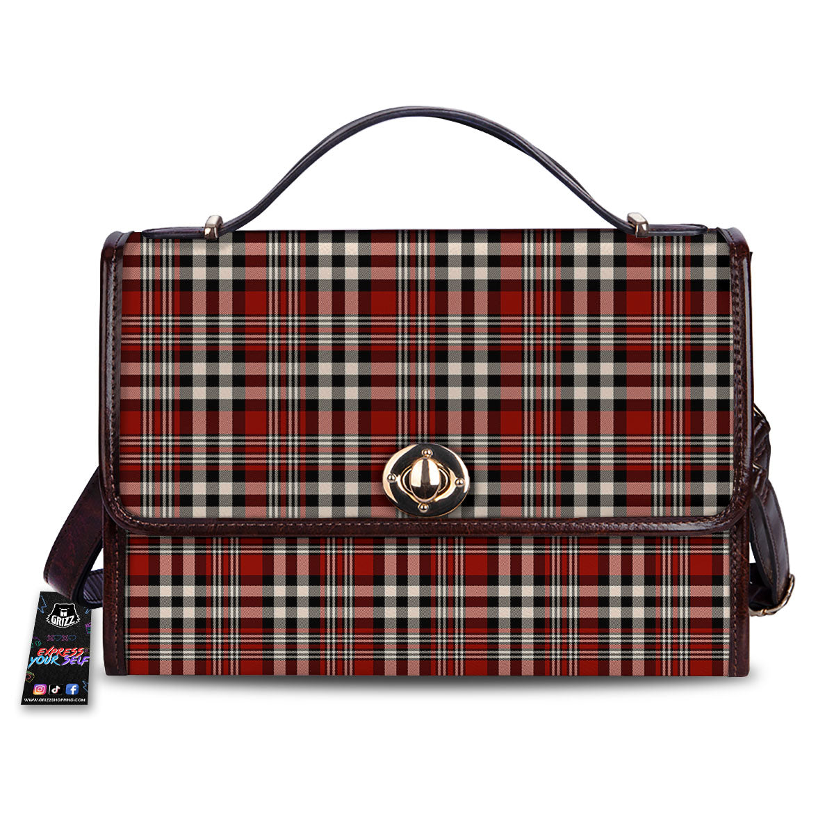 Border Tartan Red Black And White Print Pattern Women's Satchel Bag