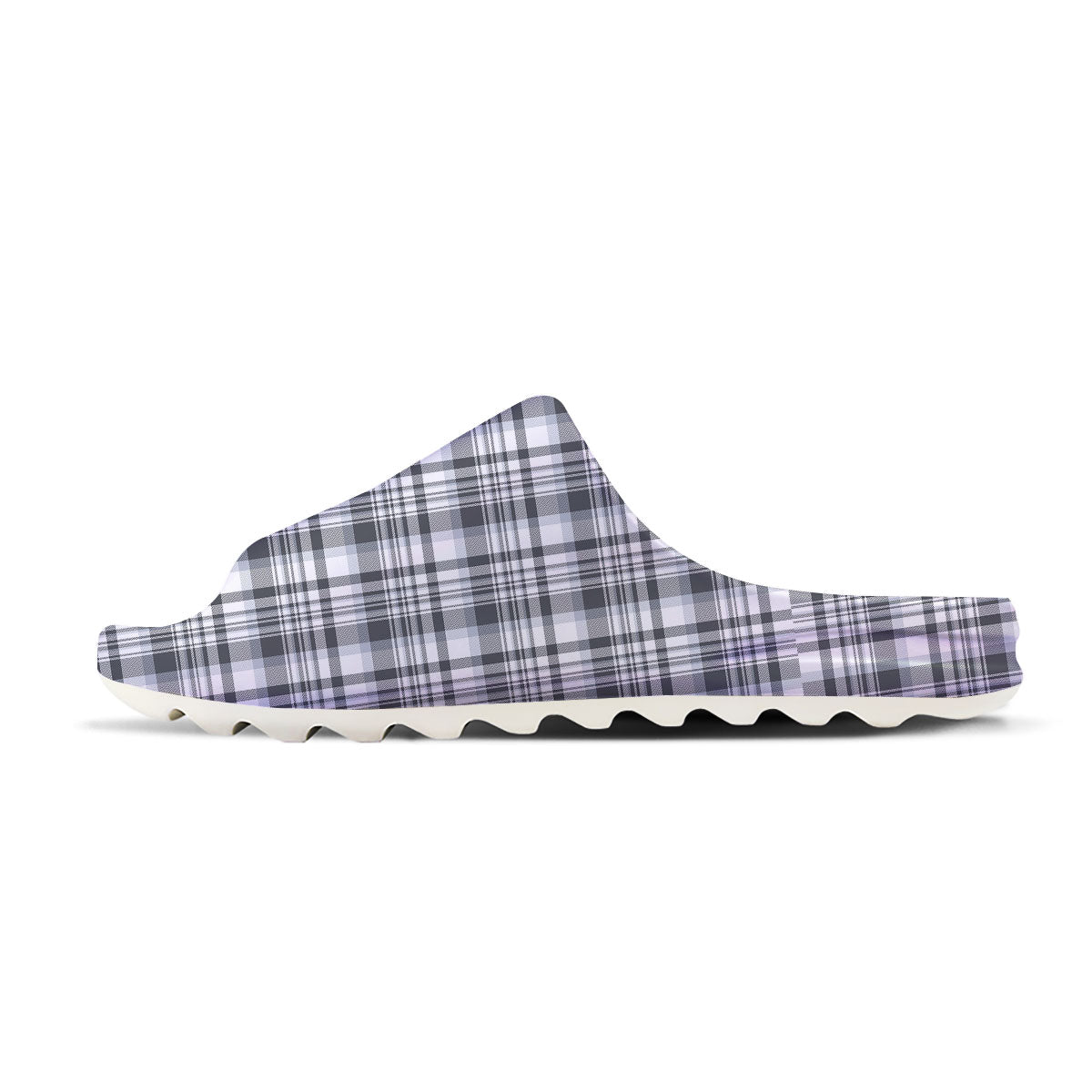 Border Tartan White And Grey Print Sandals-grizzshop