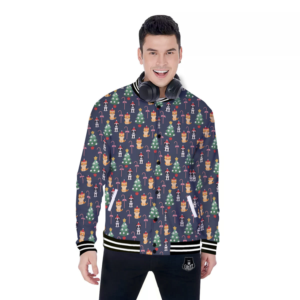Boston Terrier And Corgi Christmas Print Baseball Jacket-grizzshop