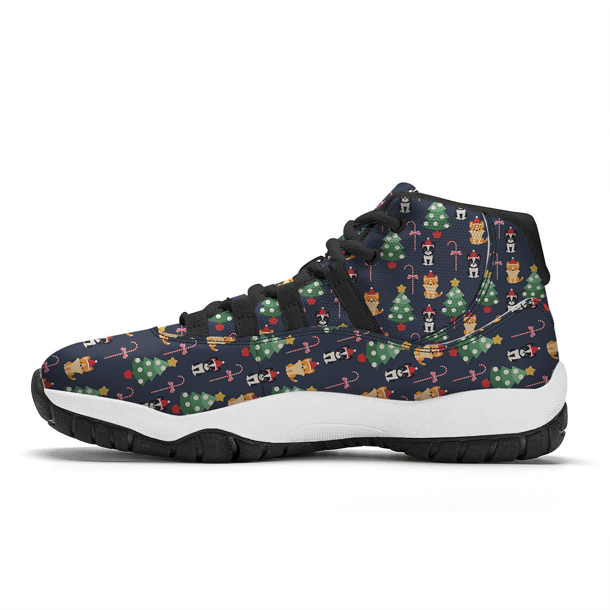 Boston Terrier And Corgi Christmas Print Black Bball Shoes-grizzshop