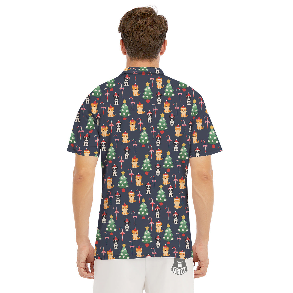 Boston Terrier And Corgi Christmas Print Men's Golf Shirts-grizzshop