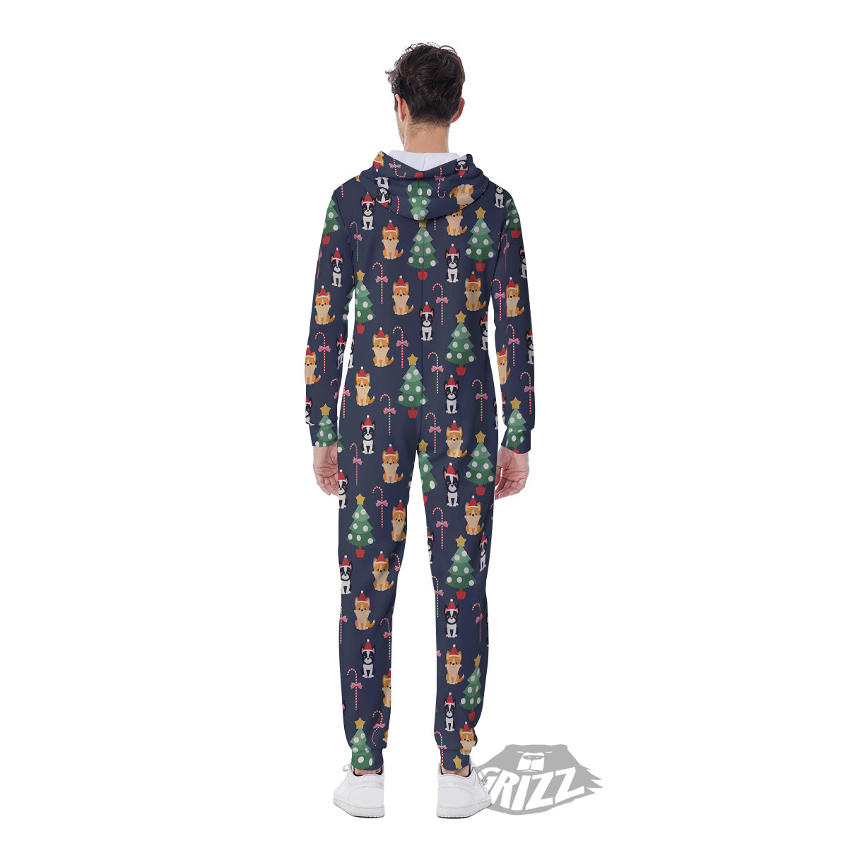 Boston Terrier And Corgi Christmas Print Men's Jumpsuit-grizzshop