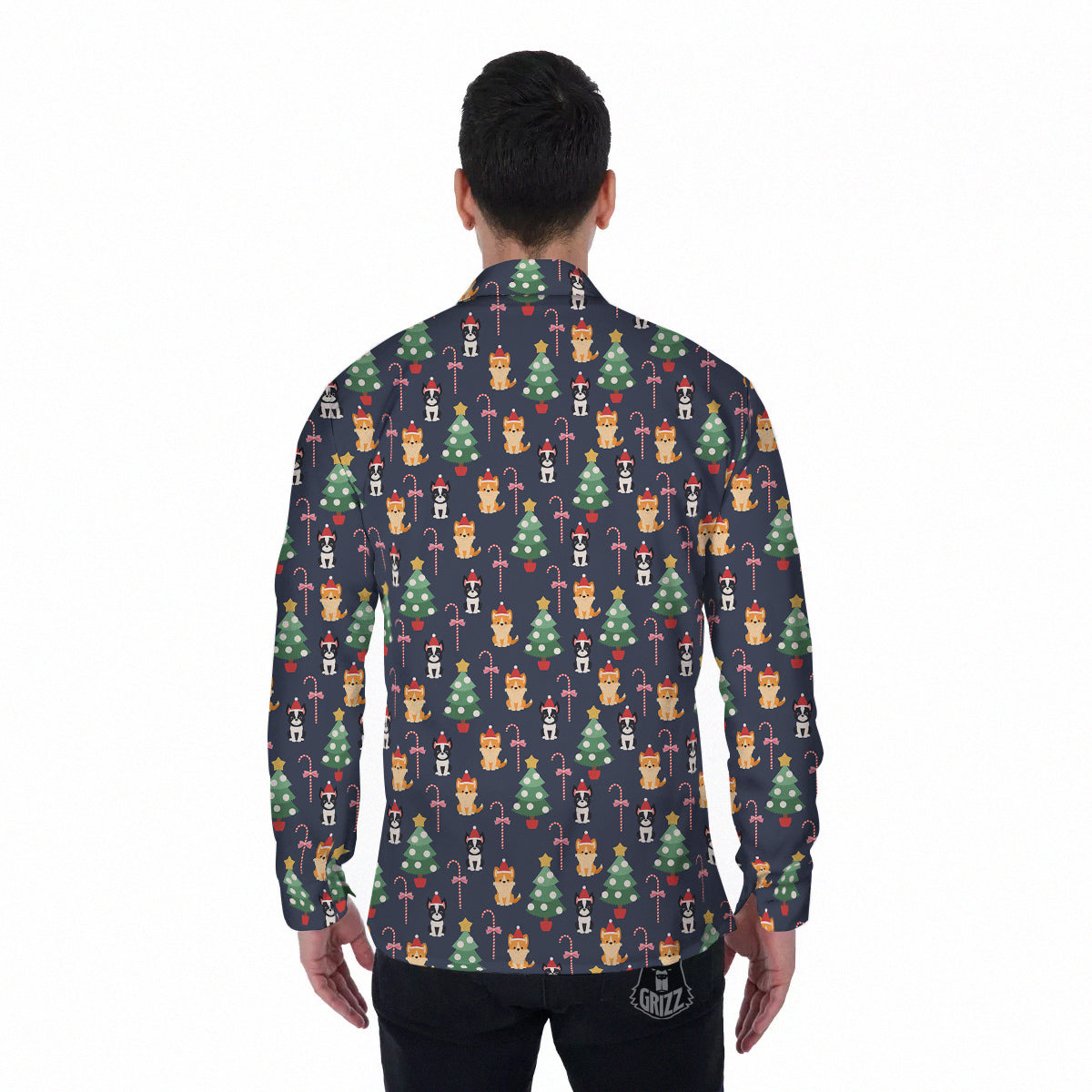 Boston Terrier And Corgi Christmas Print Men's Long Sleeve Shirts-grizzshop