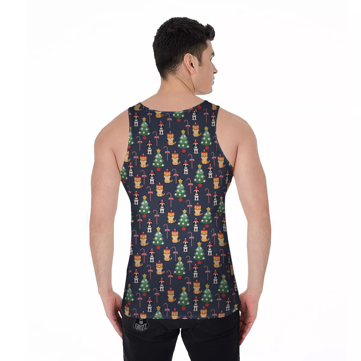 Boston Terrier And Corgi Christmas Print Men's Tank Top-grizzshop