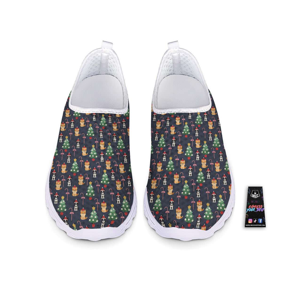 Boston Terrier And Corgi Christmas Print Nurse Shoes-grizzshop