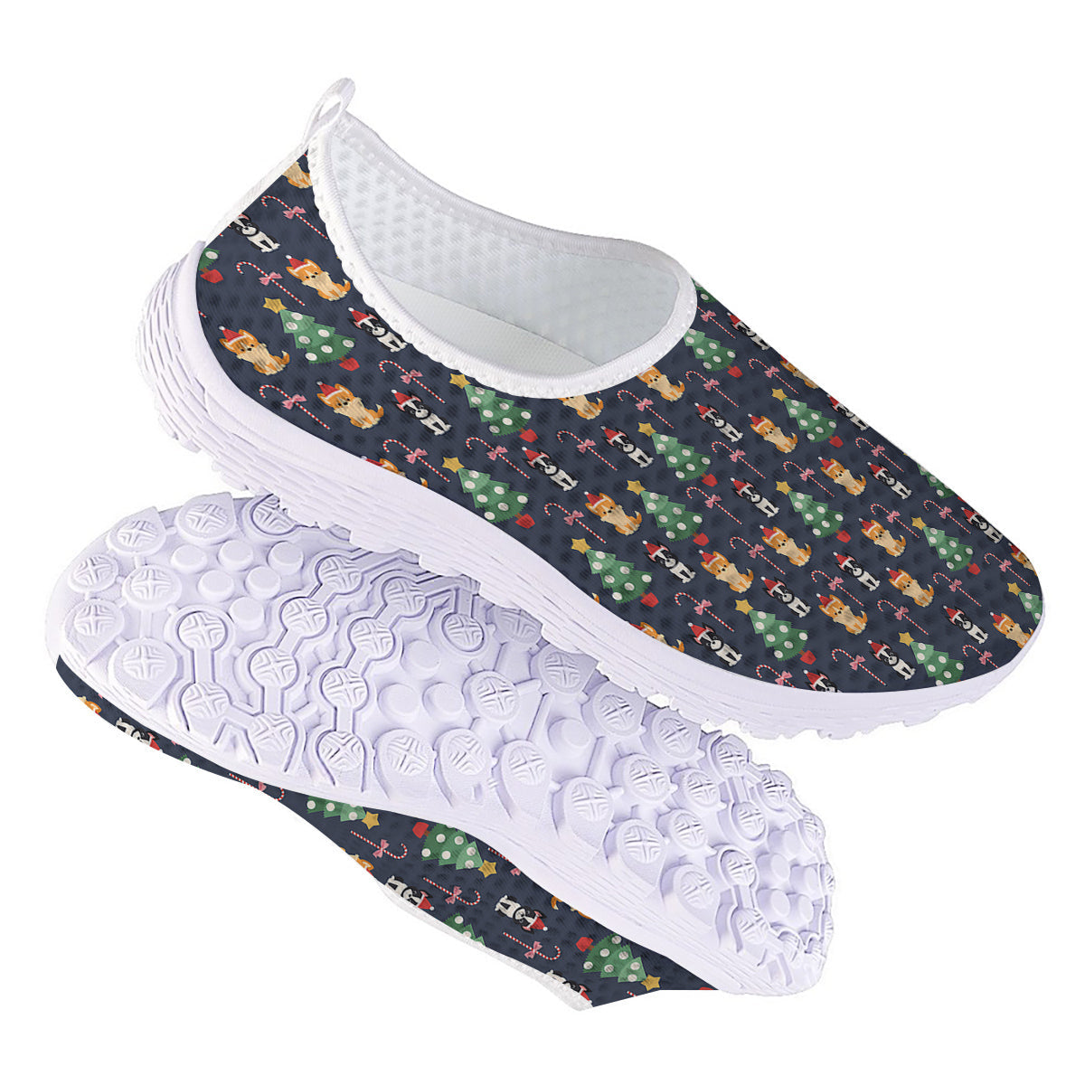 Boston Terrier And Corgi Christmas Print Nurse Shoes-grizzshop